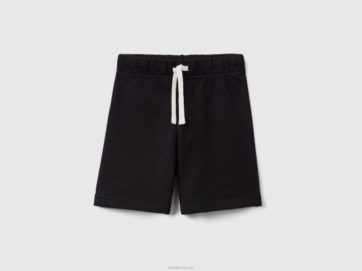 bermudas de felpa 100% algodón orgánico NHBF2317 negro niños Benetton