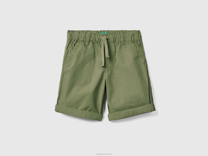 Pantalón corto 100% algodón con cordón NHBF2376 verde militar niños Benetton