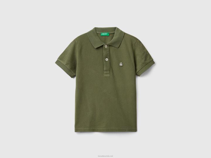 polo de manga corta en algodón orgánico NHBF5138 verde militar niños Benetton