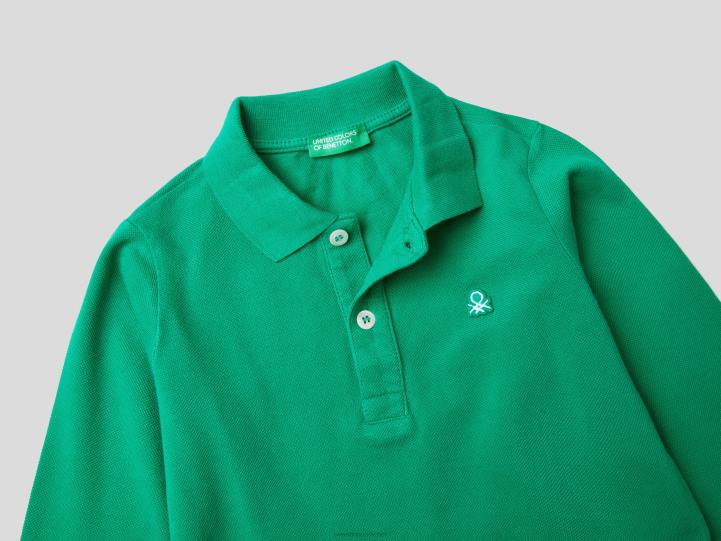 polo de manga larga en algodón orgánico NHBF2309 verde niños Benetton