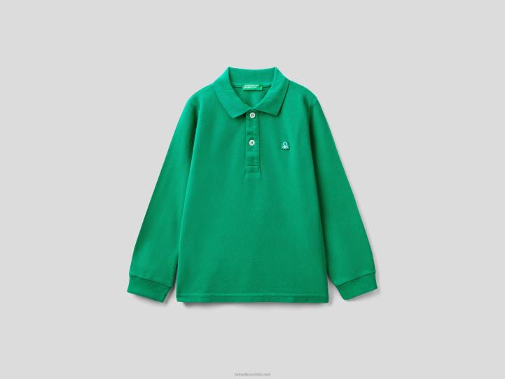 polo de manga larga en algodón orgánico NHBF5156 verde niños Benetton