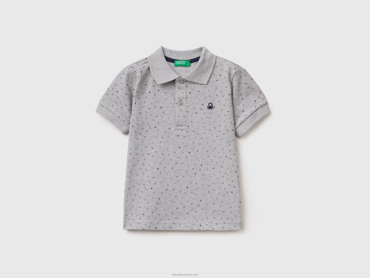 polo slim fit con microestampado NHBF5145 gris claro niños Benetton