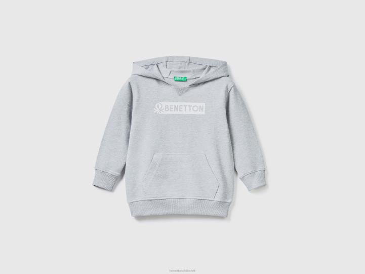 sudadera con capucha de algodón orgánico elástico NHBF2253 gris claro niños Benetton