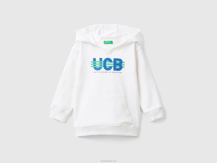 sudadera con capucha de algodón orgánico elástico NHBF5121 blanco niños Benetton