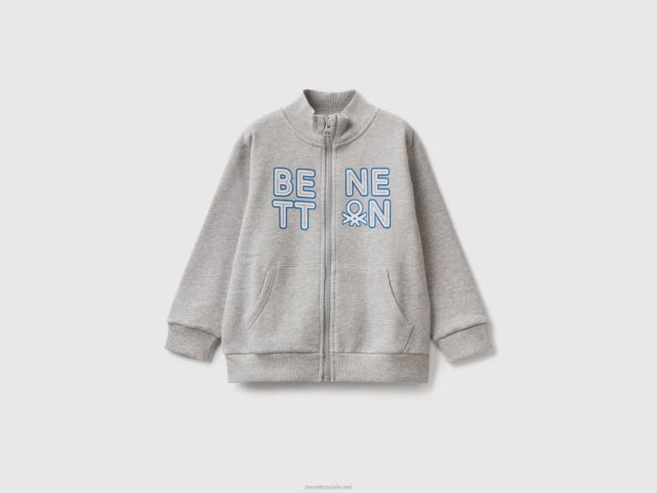 sudadera de algodón orgánico con cremallera NHBF2239 gris claro niños Benetton
