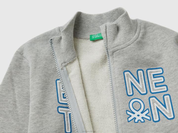 sudadera de algodón orgánico con cremallera NHBF2239 gris claro niños Benetton