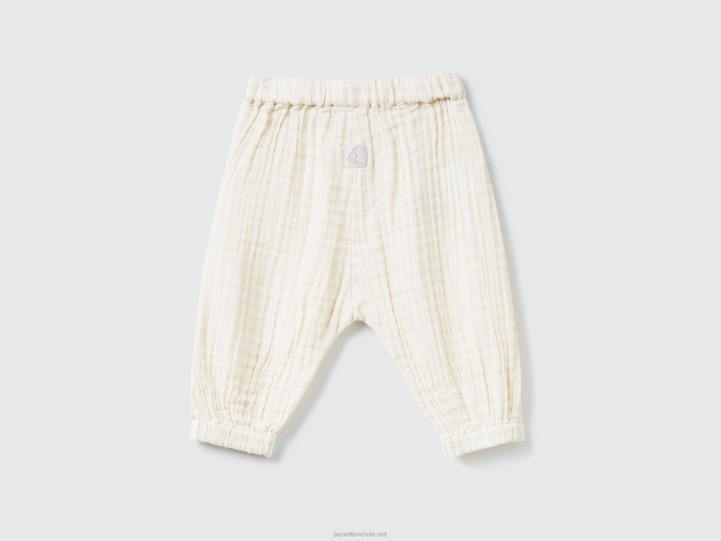 pantalón vichy de puro algodón NHBF3235 blanco niños Benetton