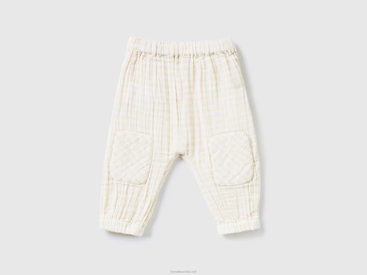 pantalón vichy de puro algodón NHBF5921 blanco niños Benetton