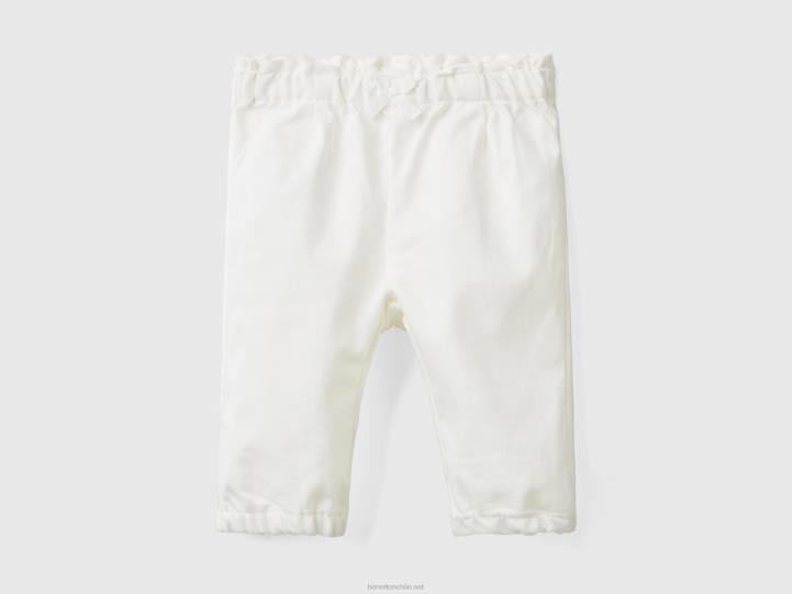 pantalones con cintura fruncida NHBF3260 Blanco crema niños Benetton