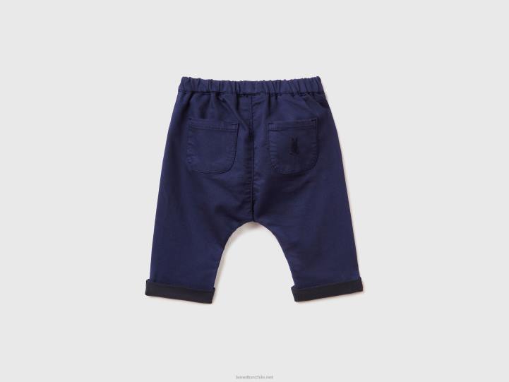 pantalones de mezcla de algodón elástico NHBF5942 azul oscuro niños Benetton