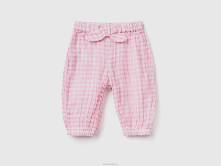 pantalones vichy con lazo NHBF3244 blanco niños Benetton
