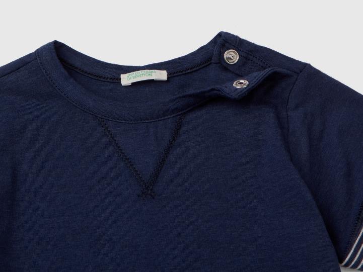 camiseta con solapas a rayas NHBF5808 azul oscuro niños Benetton