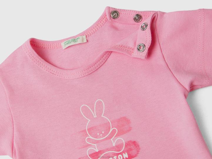 camiseta en 100% algodón orgánico NHBF3325 rosa niños Benetton