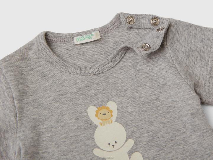 camiseta en 100% algodón orgánico NHBF5785 gris claro niños Benetton
