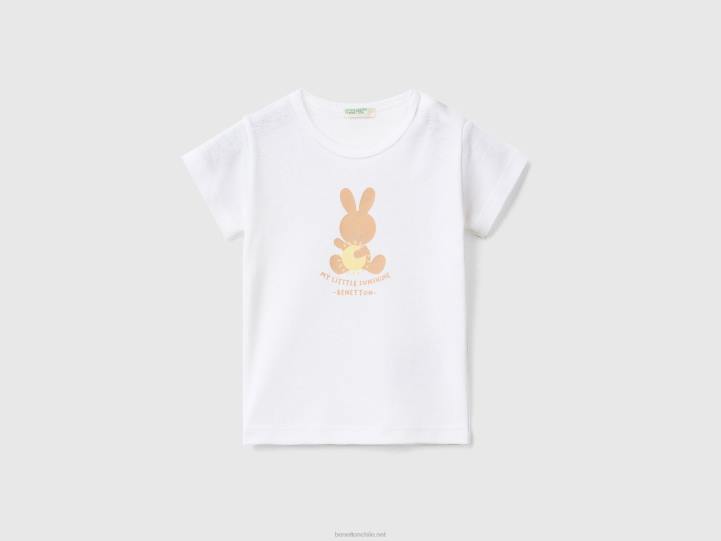 camiseta en 100% algodón orgánico NHBF5842 blanco niños Benetton