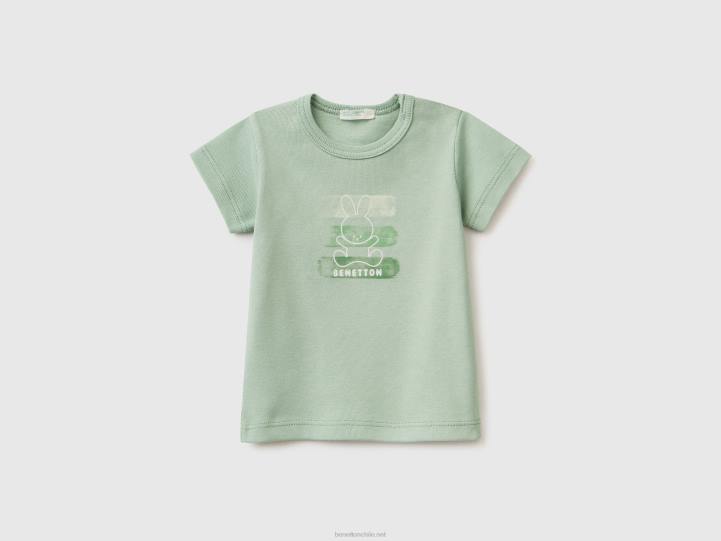 camiseta en 100% algodón orgánico NHBF5853 verde claro niños Benetton