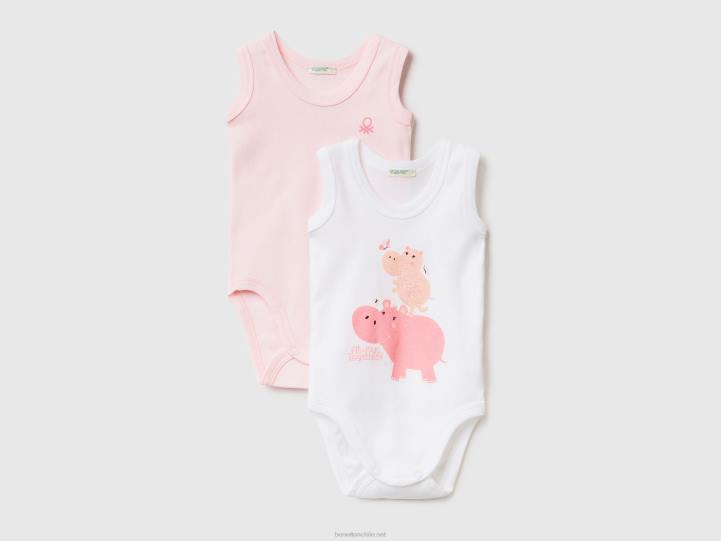 dos bodis de algodón orgánico con estampado NHBF3197 rosa niños Benetton