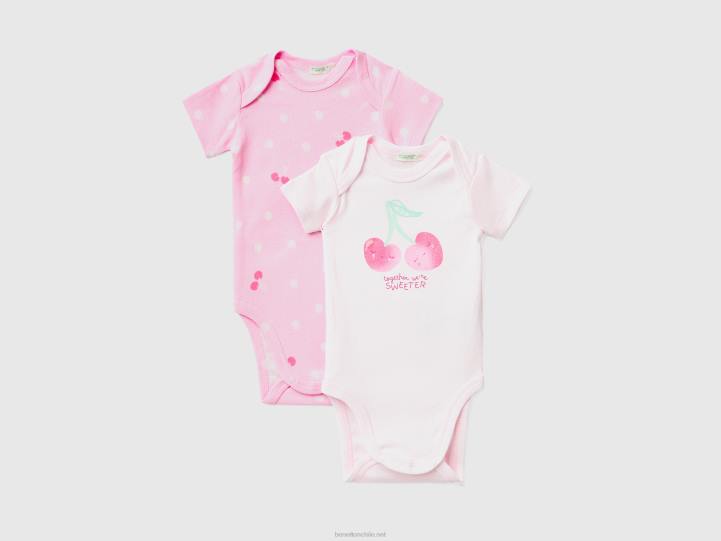 dos bodis de manga corta en algodón orgánico NHBF5878 rosa niños Benetton