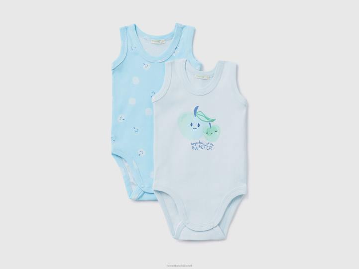 dos bodis top sin mangas de algodón orgánico NHBF5868 azul claro niños Benetton