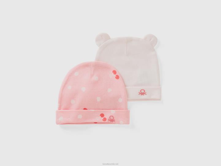 dos gorros de algodón orgánico NHBF3304 rosa niños Benetton