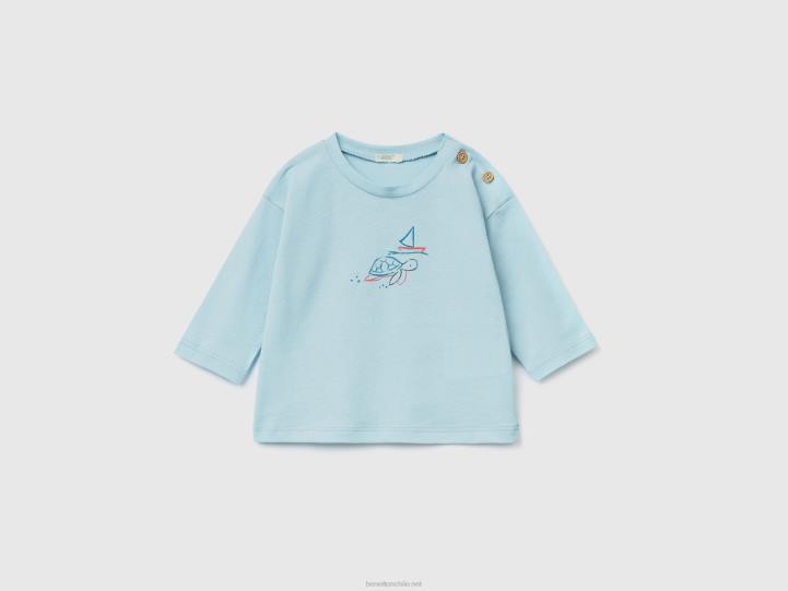 Camiseta 100% algodón con estampado NHBF5791 turquesa niños Benetton