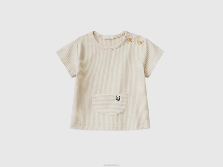 camiseta a rayas con bolsillo NHBF3116 beige niños Benetton