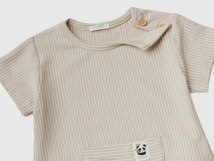camiseta a rayas con bolsillo NHBF5821 beige niños Benetton