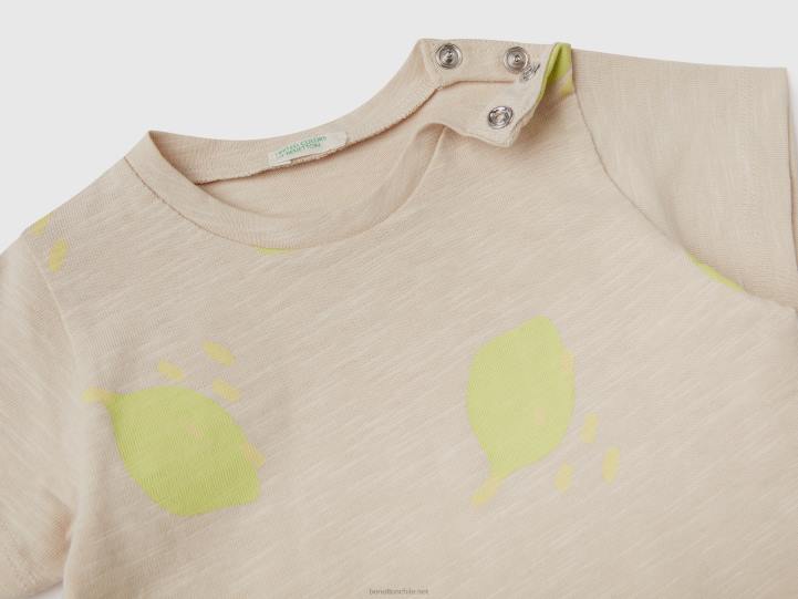 camiseta con estampado de frutas NHBF5774 beige niños Benetton