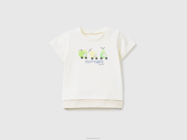 camiseta con estampado de frutas NHBF5855 Blanco crema niños Benetton