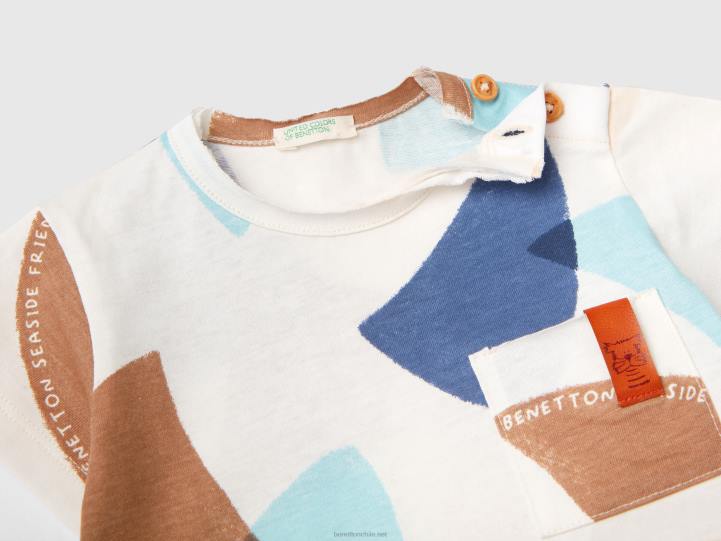 camiseta con estampado de velas NHBF3126 blanco niños Benetton