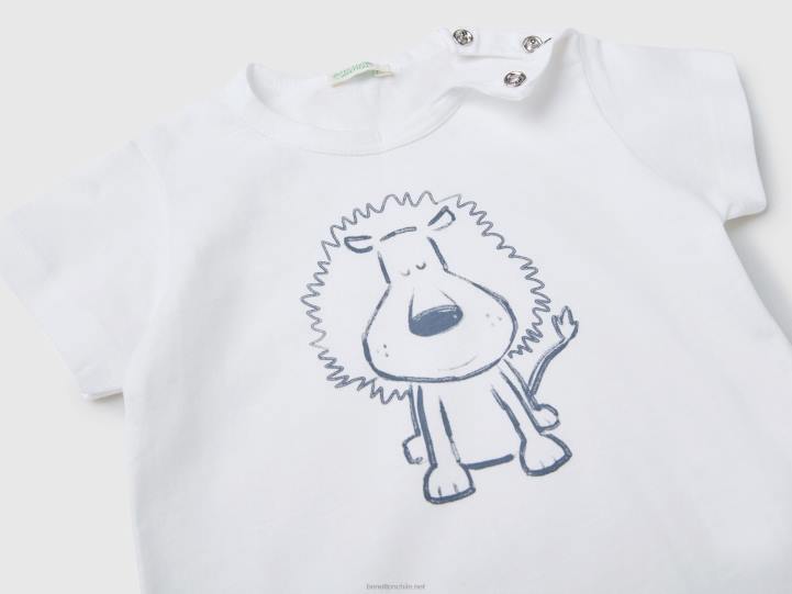 camiseta con estampado en algodón orgánico NHBF3141 blanco niños Benetton