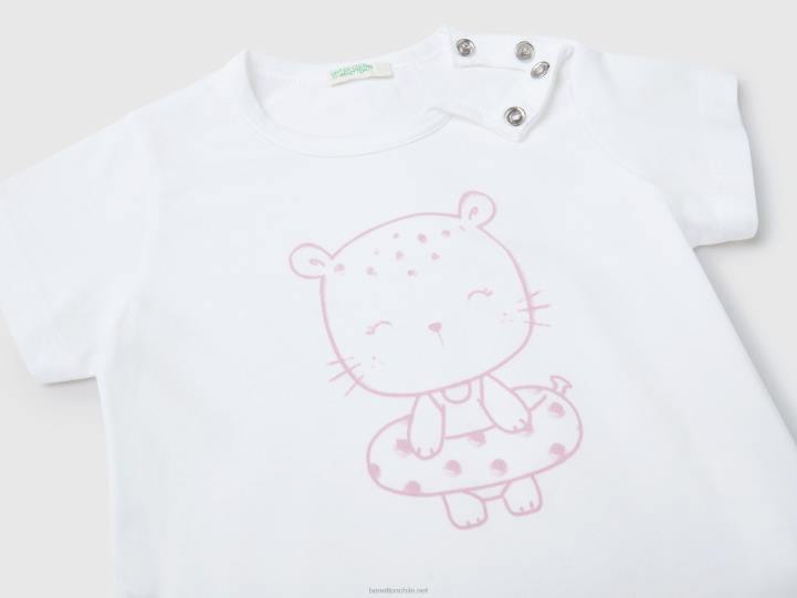 camiseta con estampado en algodón orgánico NHBF3151 blanco niños Benetton
