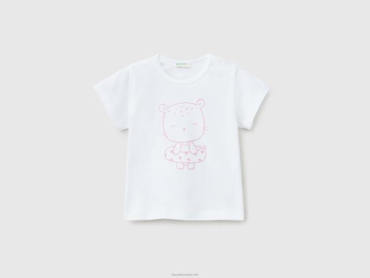 camiseta con estampado en algodón orgánico NHBF5811 blanco niños Benetton