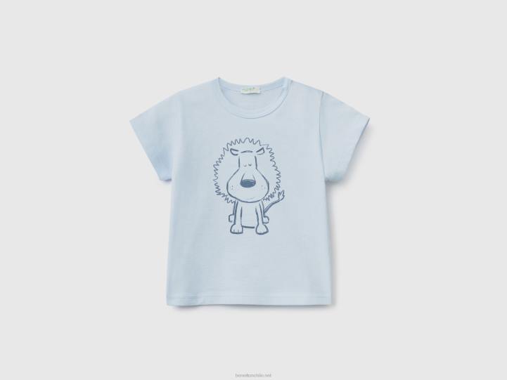 camiseta con estampado en algodón orgánico NHBF5819 cielo azul niños Benetton