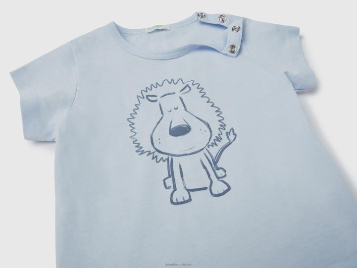 camiseta con estampado en algodón orgánico NHBF5819 cielo azul niños Benetton