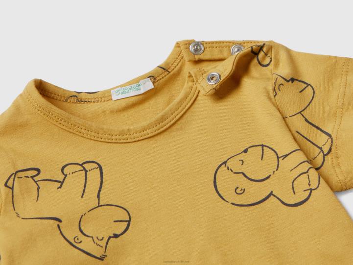 camiseta con estampado estampado NHBF3168 mostaza niños Benetton