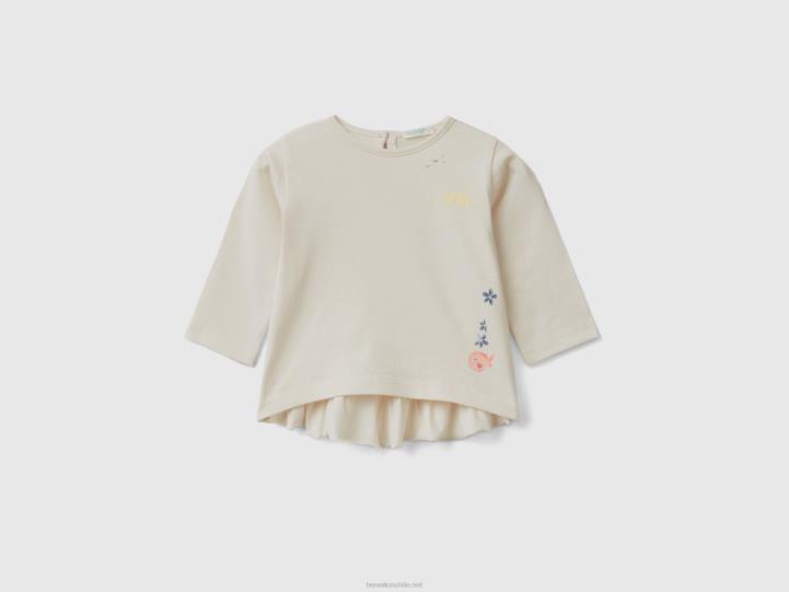 camiseta con estampado y volantes NHBF3105 vainilla niños Benetton