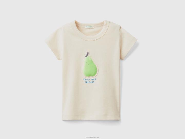 camiseta con parche y estampado NHBF5802 beige niños Benetton