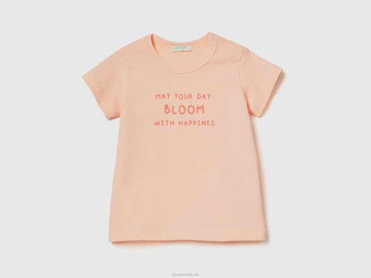 camiseta de algodón orgánico con estampado NHBF5780 Rosa suave niños Benetton