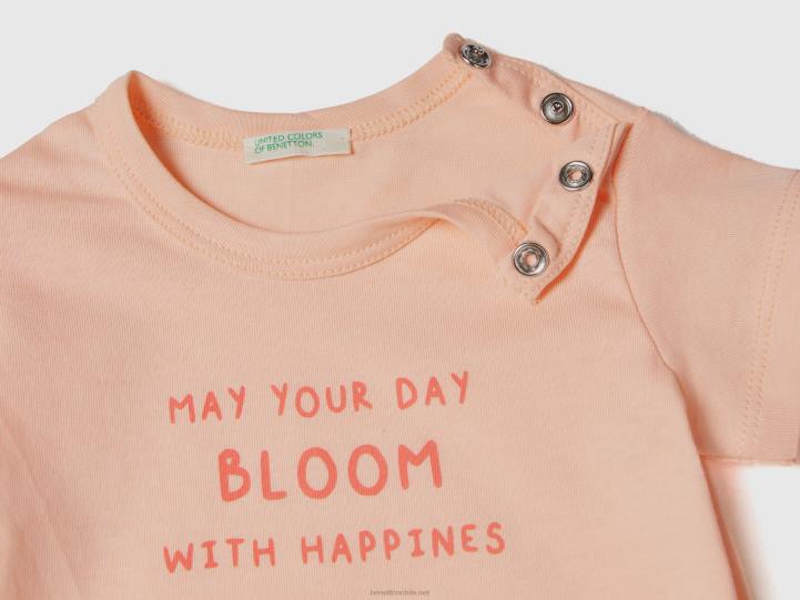 camiseta de algodón orgánico con estampado NHBF5780 Rosa suave niños Benetton