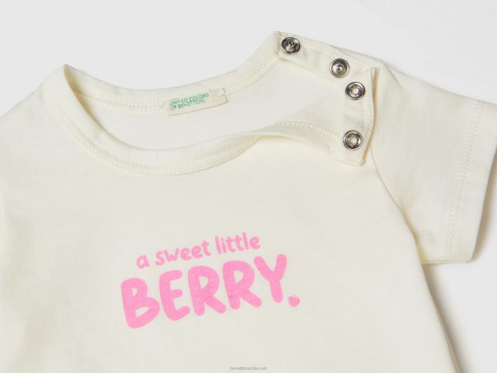 camiseta de algodón orgánico con estampado NHBF5782 blanco niños Benetton