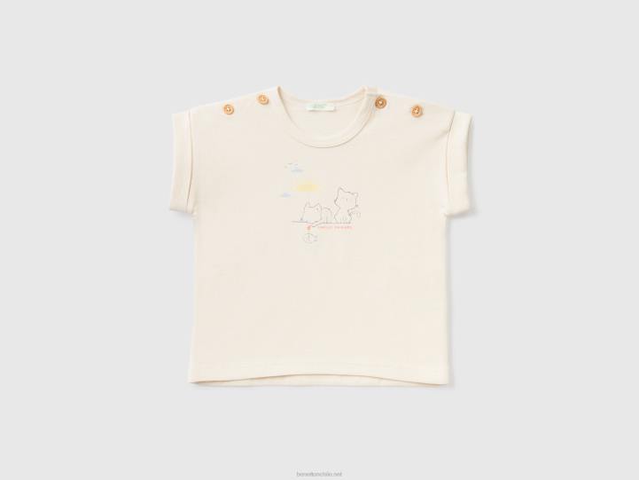 camiseta de manga corta con estampado NHBF5812 vainilla niños Benetton
