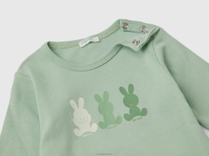 camiseta de manga larga 100% algodón orgánico NHBF3145 verde claro niños Benetton