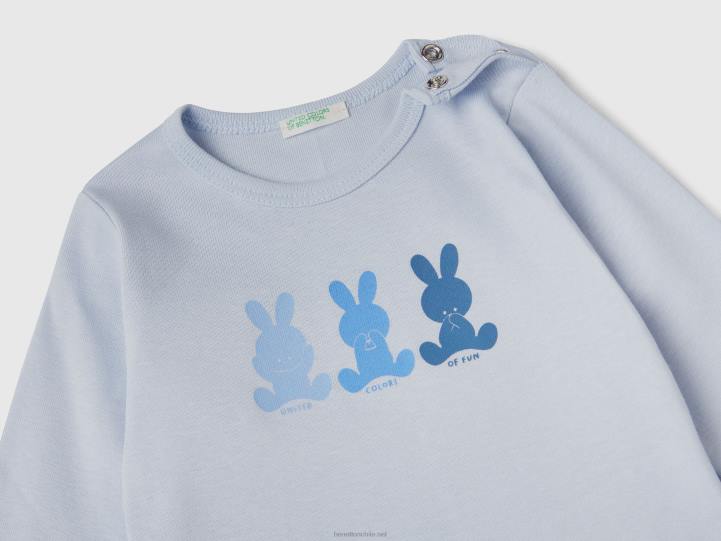 camiseta de manga larga 100% algodón orgánico NHBF5789 cielo azul niños Benetton