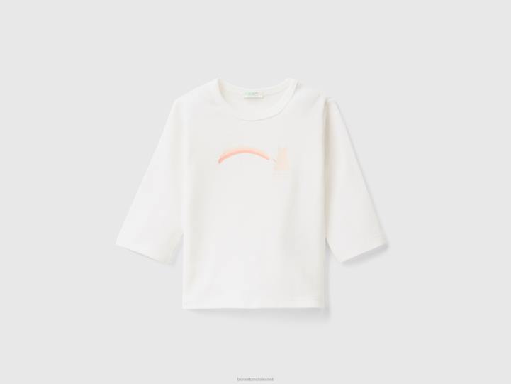 camiseta de manga larga 100% algodón orgánico NHBF5813 Blanco crema niños Benetton