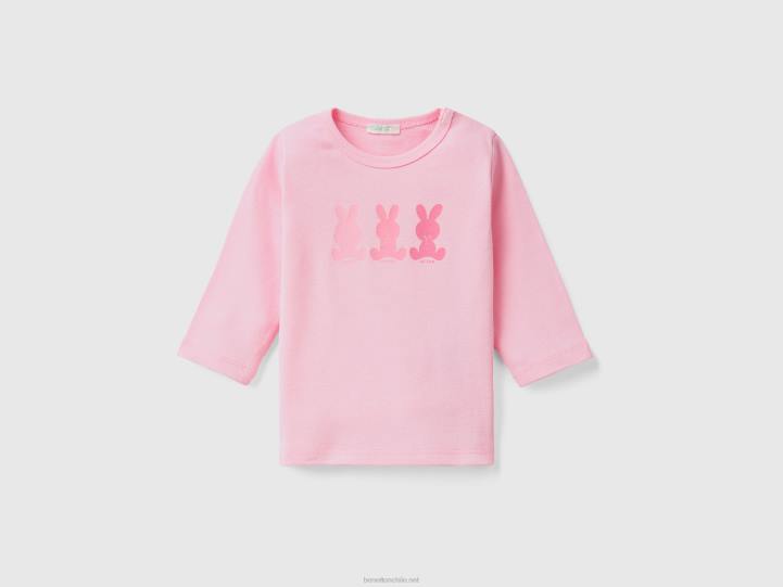 camiseta de manga larga 100% algodón orgánico NHBF5814 rosa niños Benetton