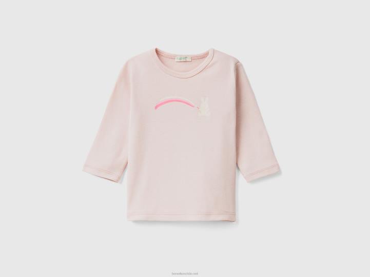 camiseta de manga larga 100% algodón orgánico NHBF5840 Rosa suave niños Benetton
