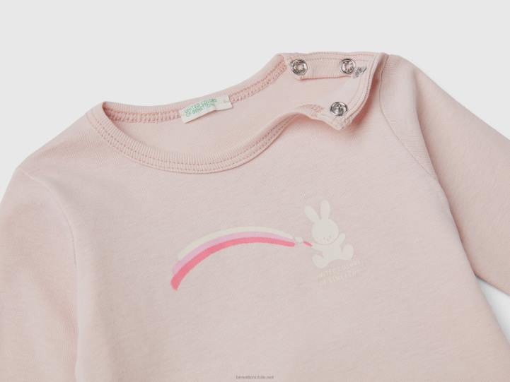 camiseta de manga larga 100% algodón orgánico NHBF5840 Rosa suave niños Benetton
