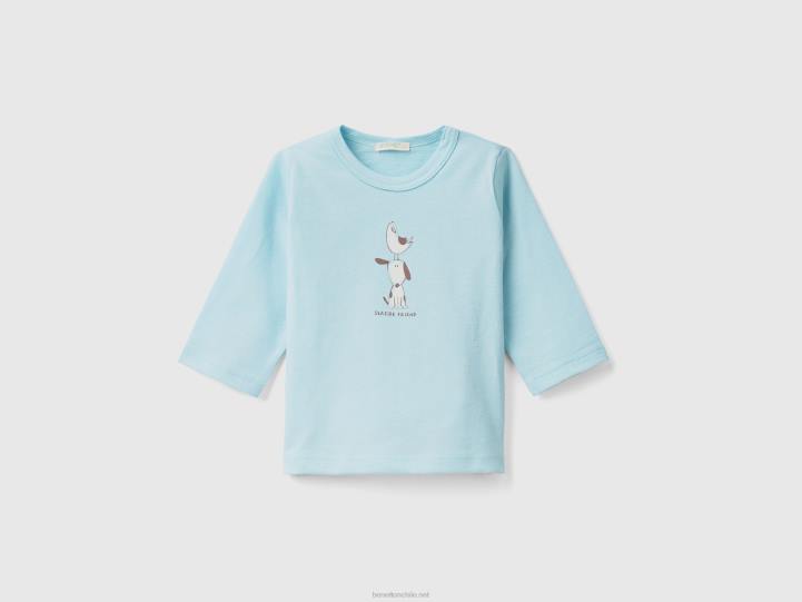 camiseta de manga larga de algodón orgánico NHBF5773 turquesa niños Benetton