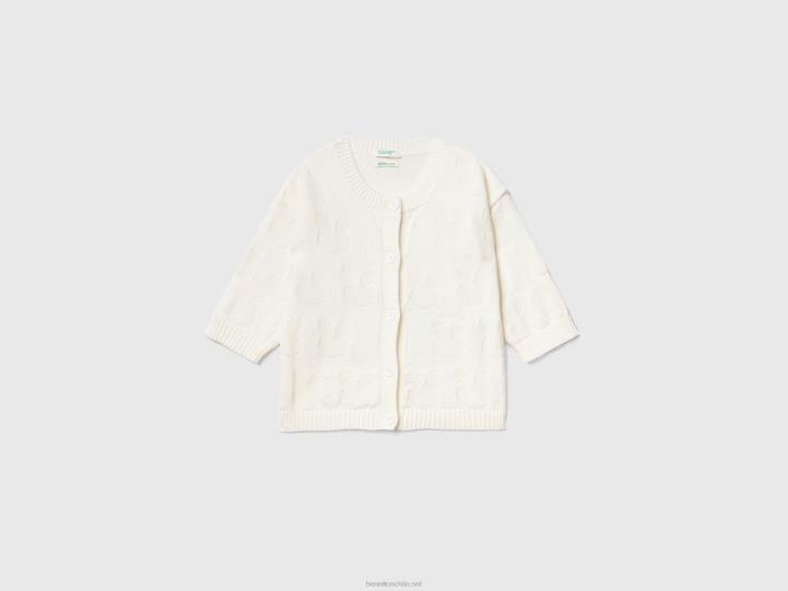cárdigan en mezcla de algodón reciclado NHBF3471 blanco niños Benetton